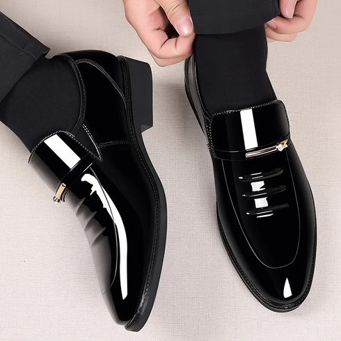 Men Patent Leather Casual Loafers Slip On Shoes for Business and Party